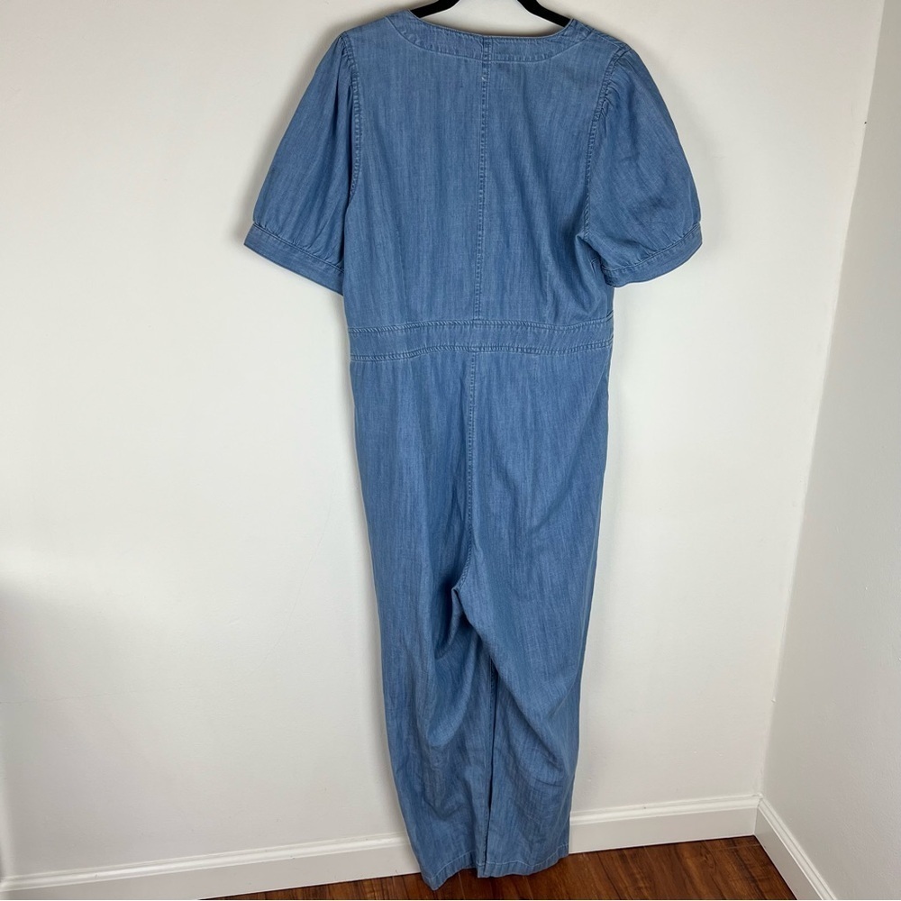 Madewell Denim Puff-Sleeve Button-Front Jumpsuit - Size 12 - Picture 6 of 8